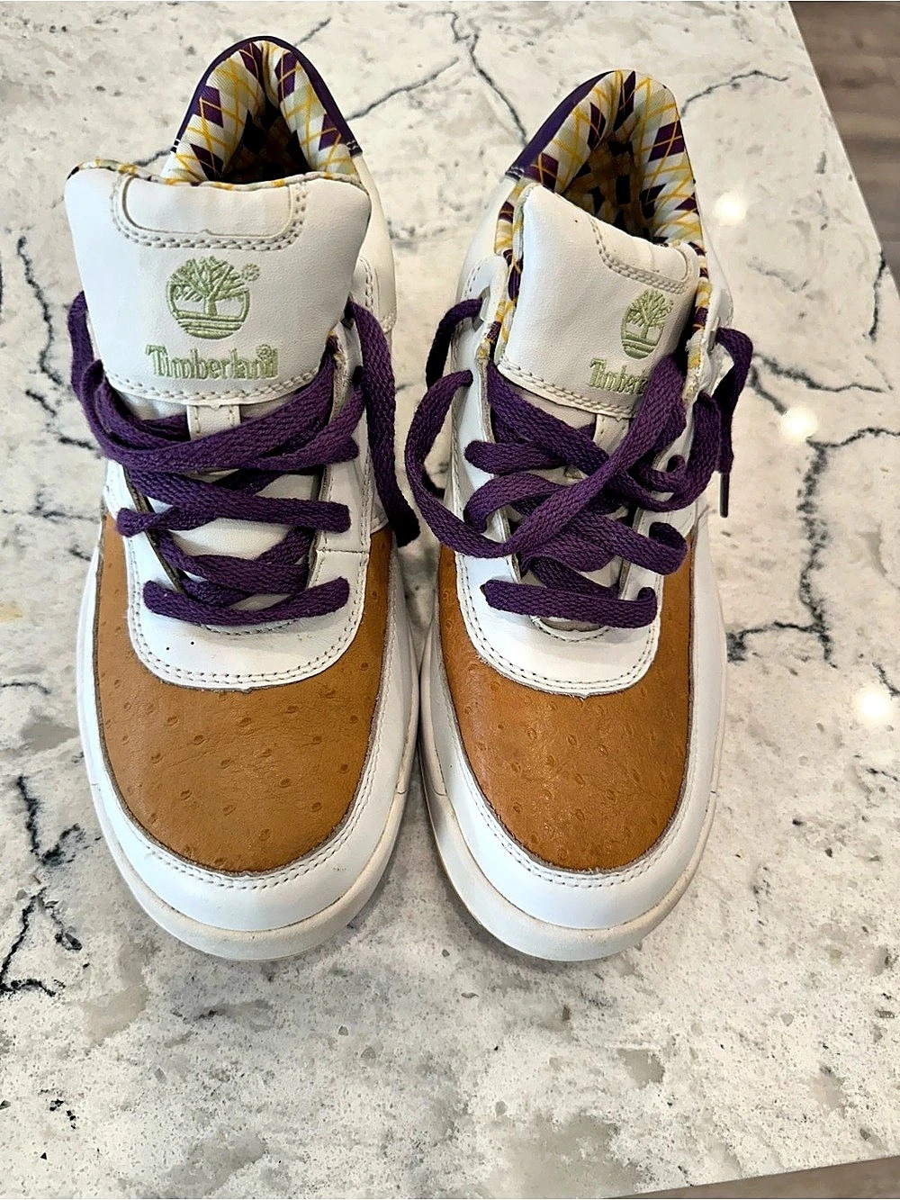 Timberland Vintage Y2K Women Plaid Leather Sneakers Ostrich US 81⁄2